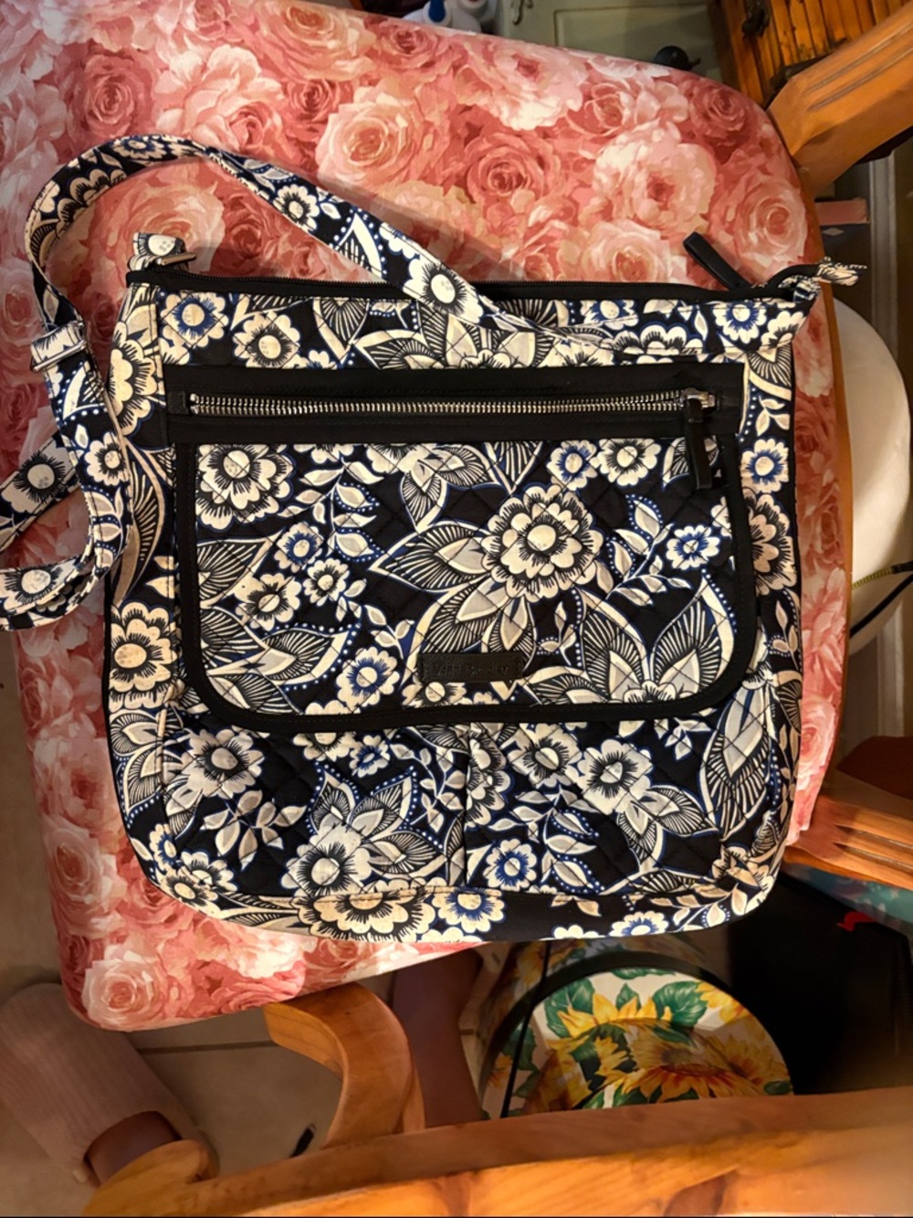 Vera Bradley Navy and White Floral Quilted Crossbody